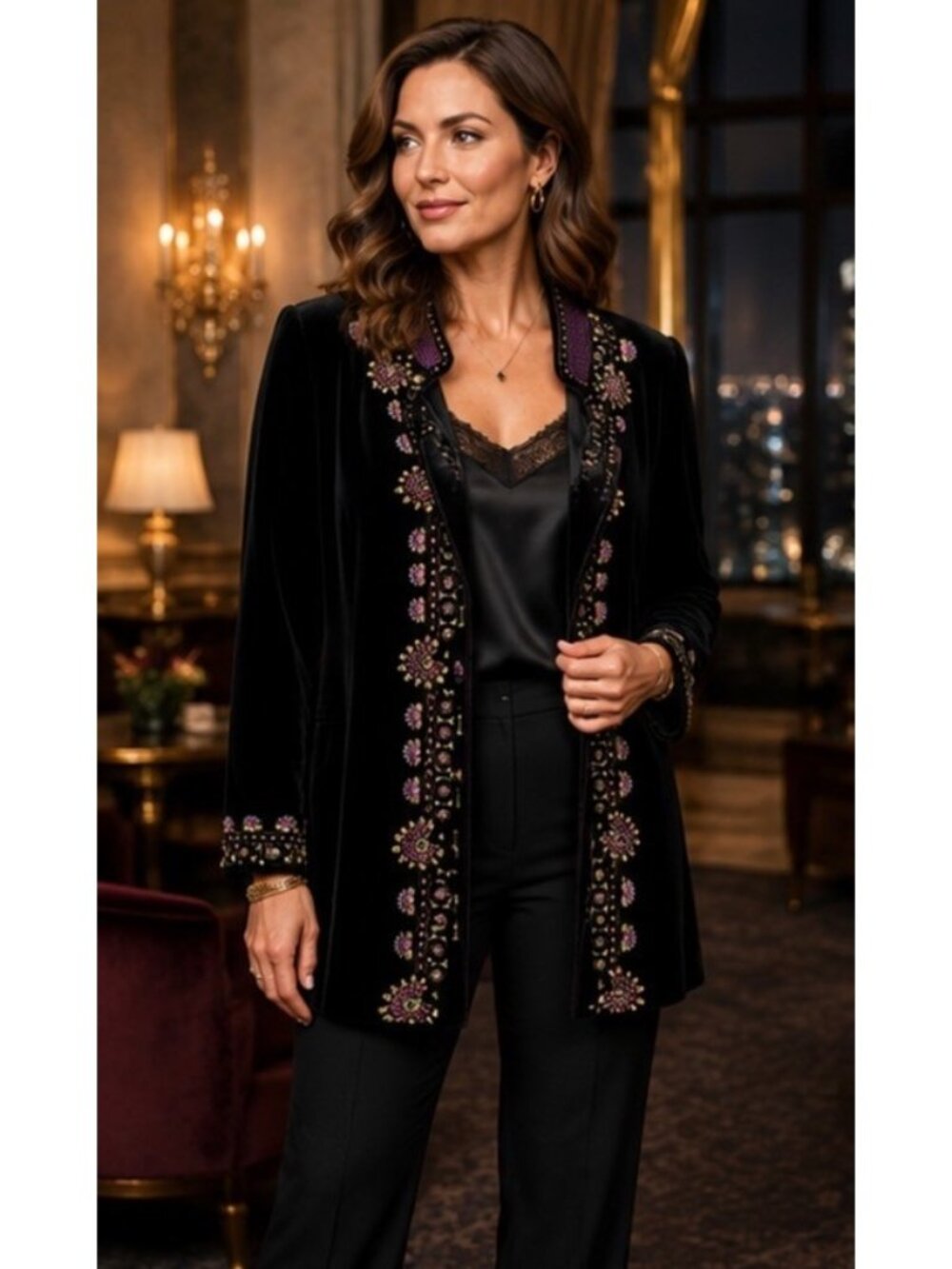 Vintage Dressbarn Size 14/16 Silk Blend Velvet Jacket Embroidered Beaded Black